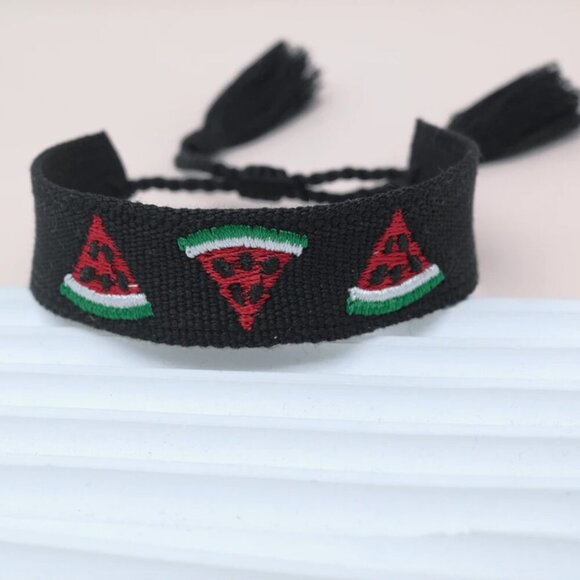 Embroidered Watermelon Bracelet Handmade Woven - Picture 2 of 6